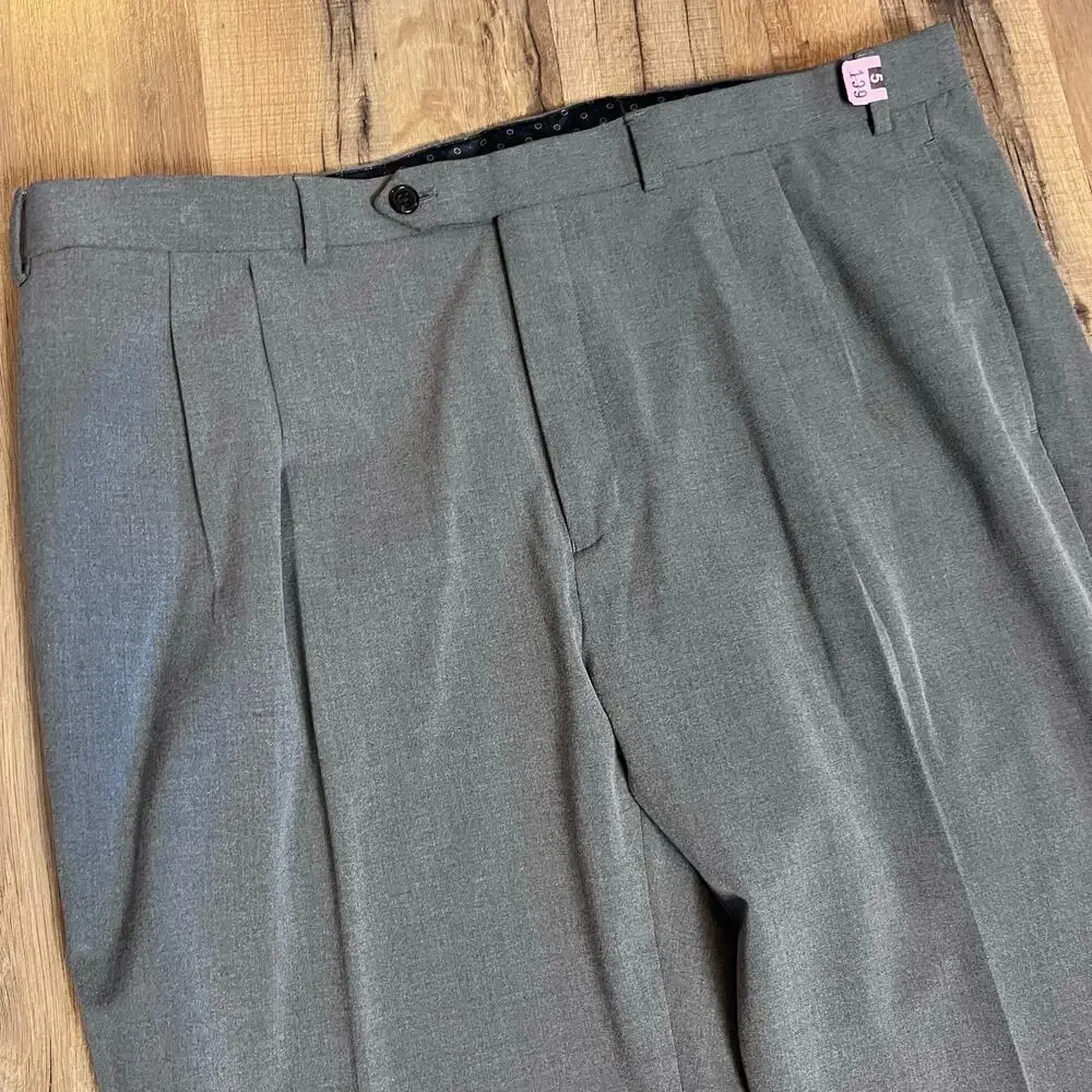 Lauren Ralph Lauren Mens Gray Pants 40x31 Stretch Black Label Pleated Cuffed